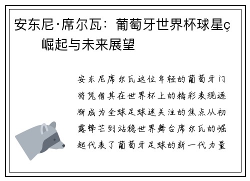 安东尼·席尔瓦：葡萄牙世界杯球星的崛起与未来展望