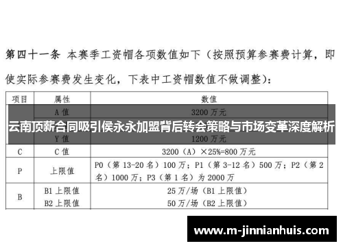 云南顶薪合同吸引侯永永加盟背后转会策略与市场变革深度解析